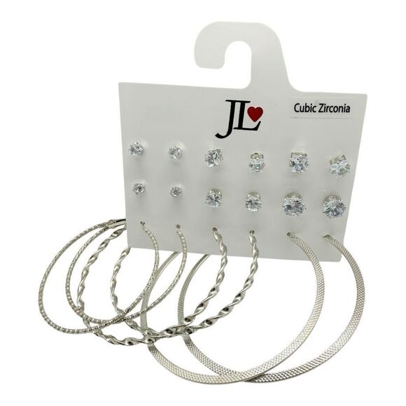JL❤️ Cubic Zirconia Earrings and Hoop Earrings Silver Color Style 2750 Class3135 - Picture 1 of 2